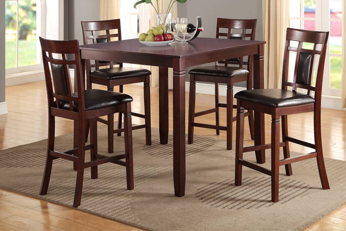 5-Pc Cherry Cashew Wood Counter Height Set