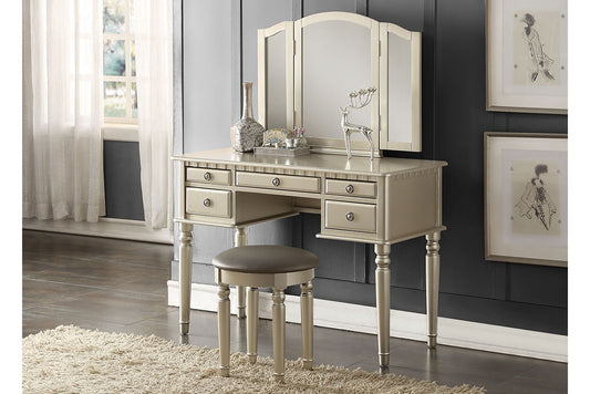 Poundex Vanity Set with Stool, Silver