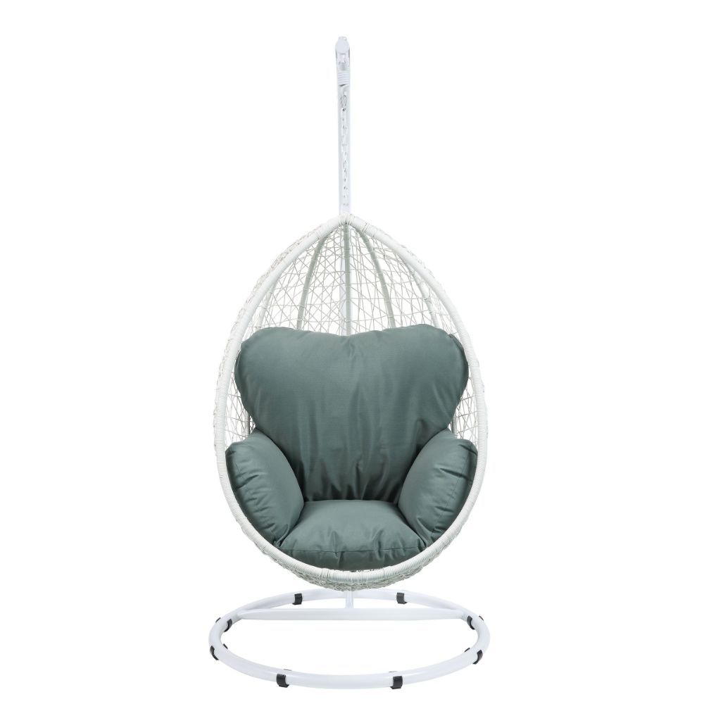 ACME Simona Patio Swing Chair with Stand, Beige Fabric & Black Wicker