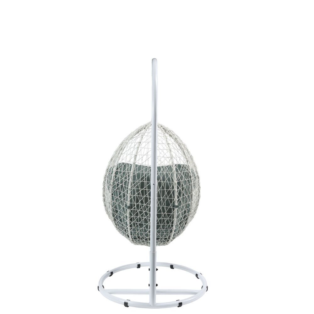 ACME Simona Patio Swing Chair with Stand, Beige Fabric & Black Wicker