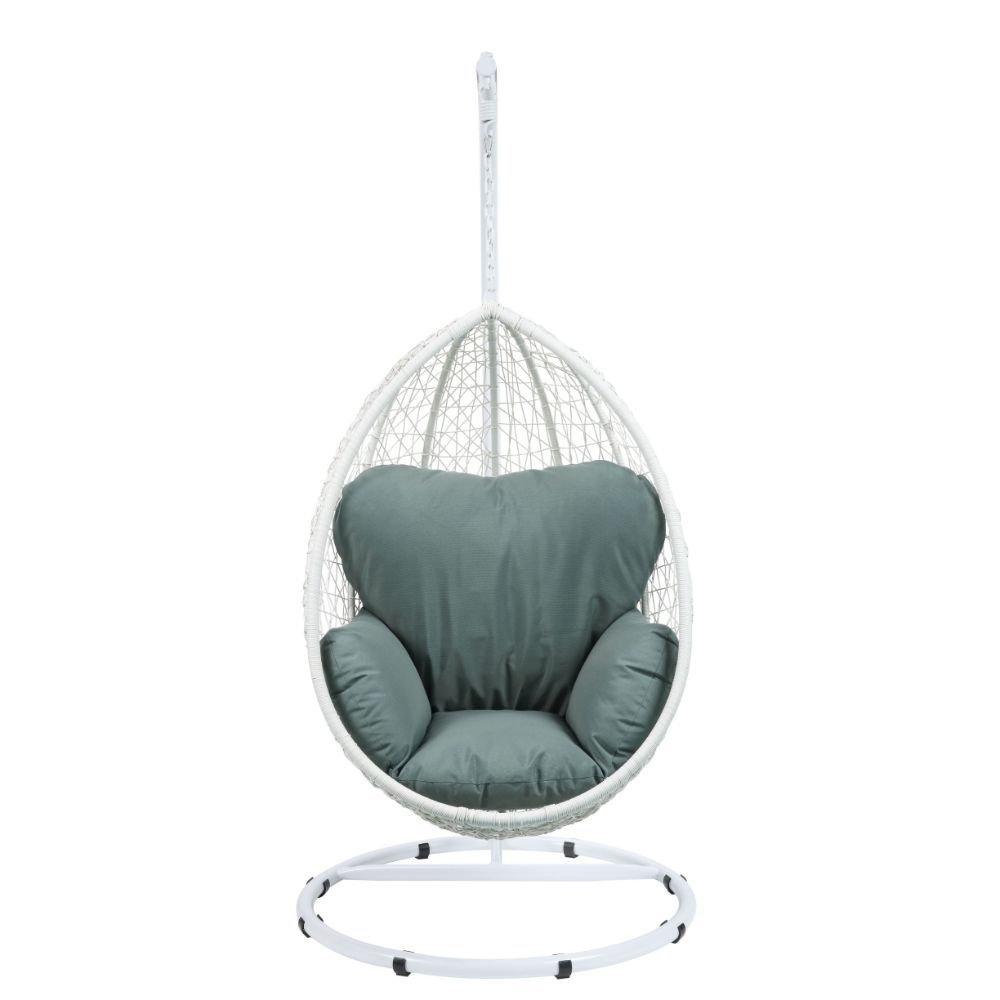 ACME Simona Patio Swing Chair with Stand, Beige Fabric & Black Wicker