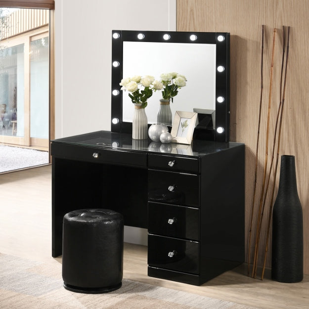 Avery LED Lights Vanity Set in Black by Crown Mark