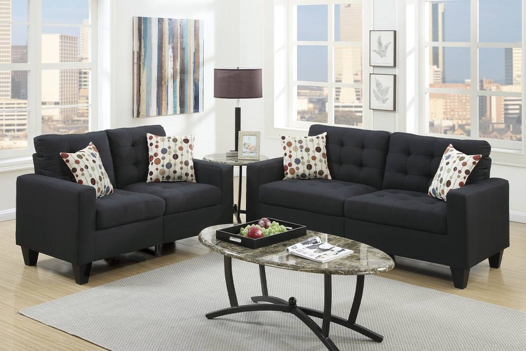 Poundex compact Linen-Like 2 Piece Sofa and Loveseat Set,