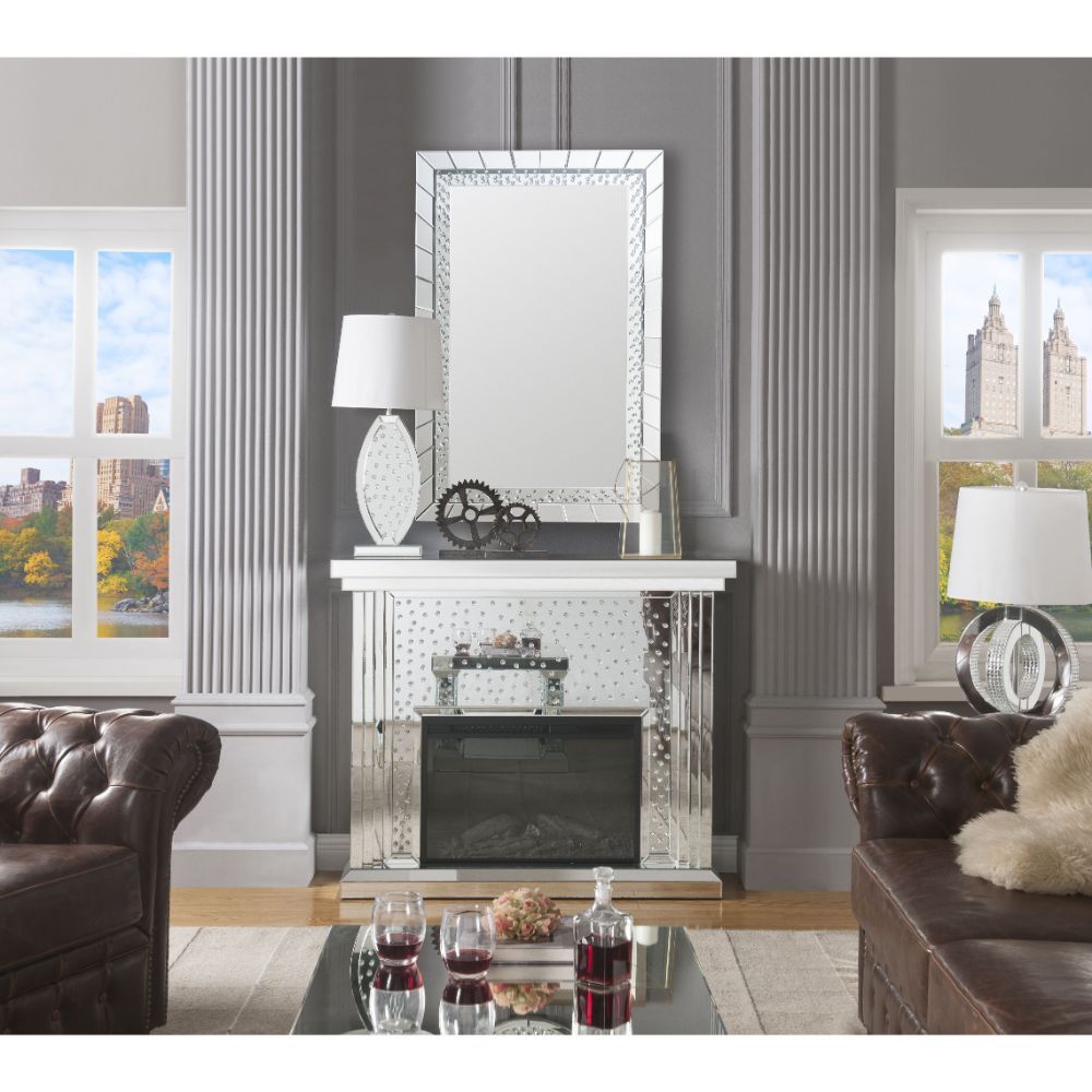 Acme Furniture Nysa Fireplace in Mirrored & Faux Crystals