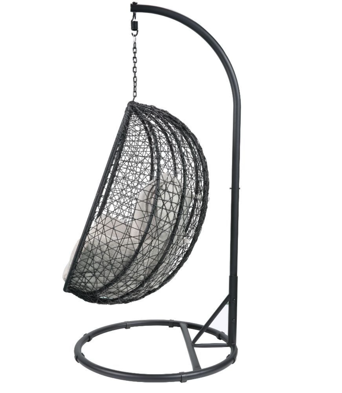 ACME Simona Patio Swing Chair with Stand, Beige Fabric & Black Wicker