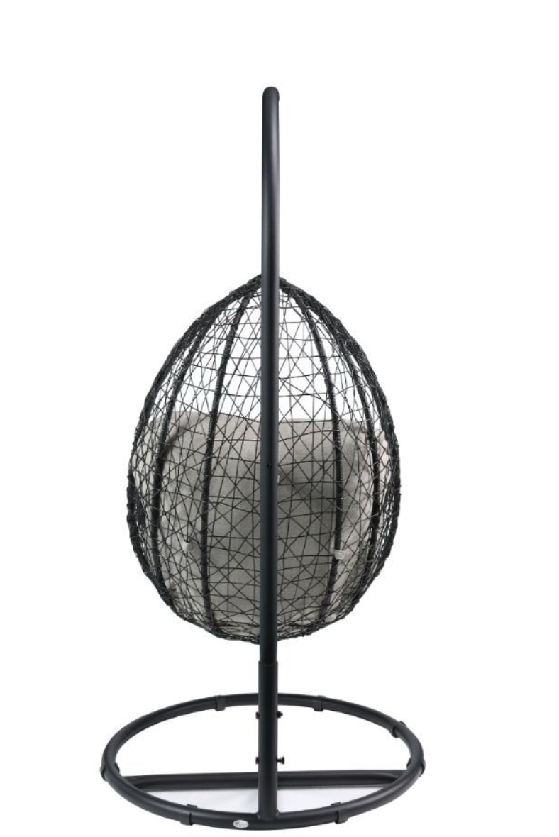 ACME Simona Patio Swing Chair with Stand, Beige Fabric & Black Wicker