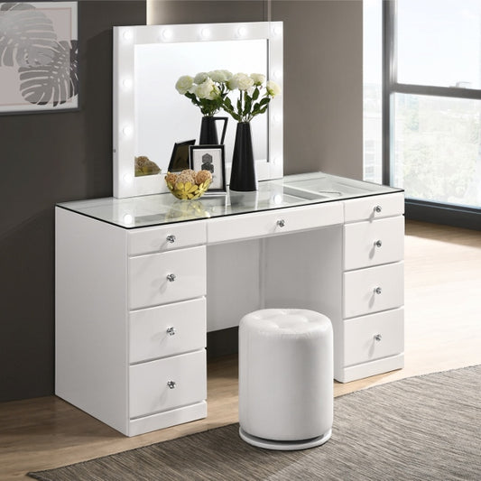 Avery LED Lights Vanity Set in White by Crown Mark