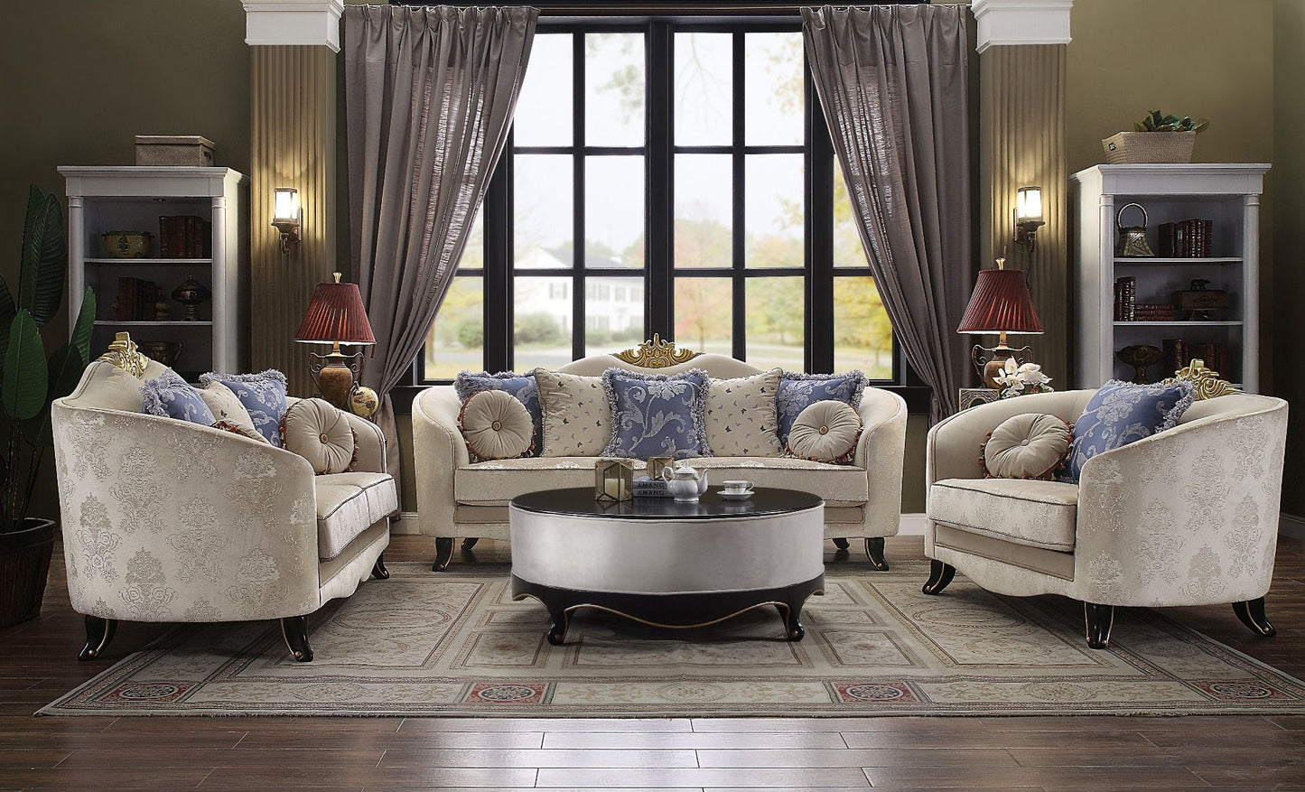 Sheridan Cream Fabric Sofa w/7 Pillows