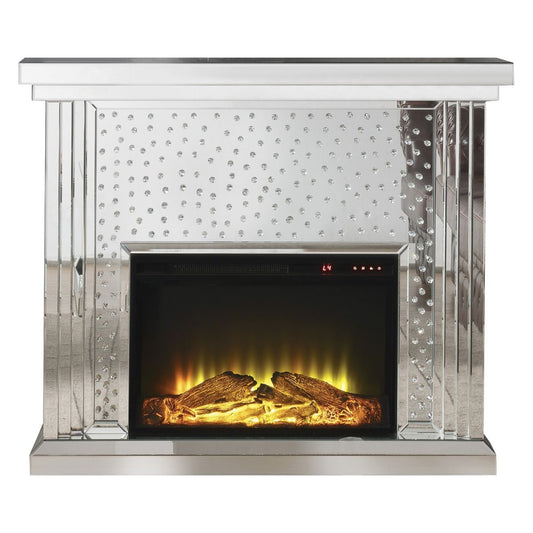 Acme Furniture Nysa Fireplace in Mirrored & Faux Crystals