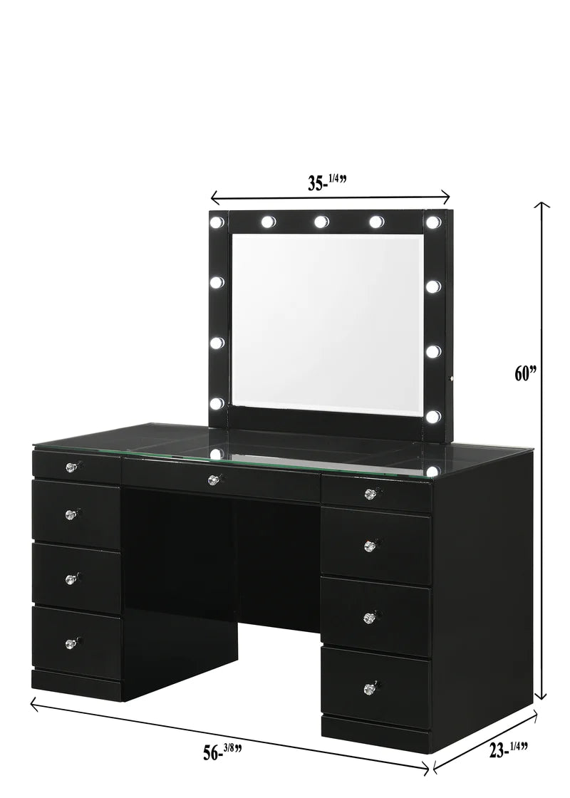 Avery LED Lights Vanity Set in Black by Crown Mark