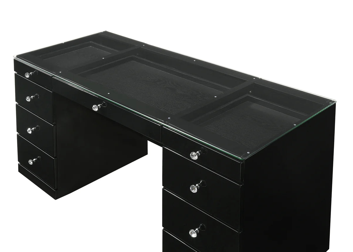 Avery LED Lights Vanity Set in Black by Crown Mark