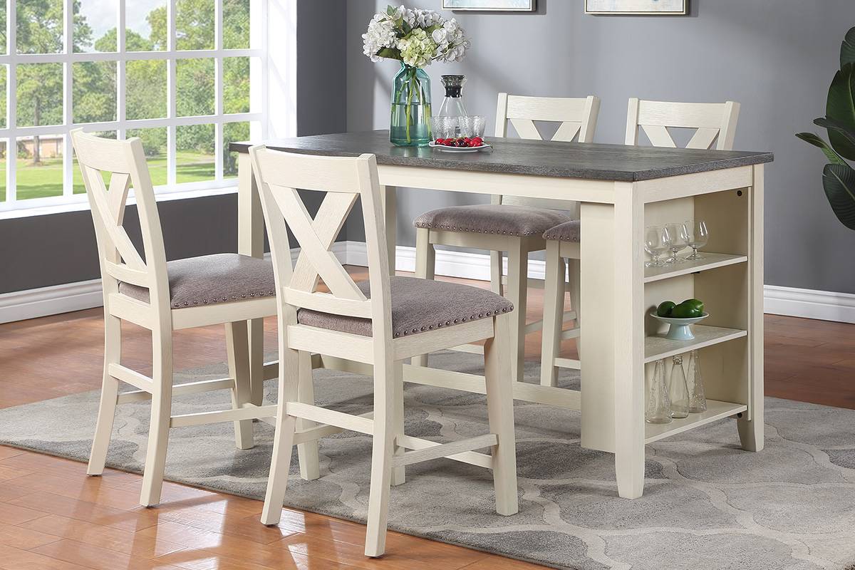 Vintage White High Counter Table With Storage Shelves