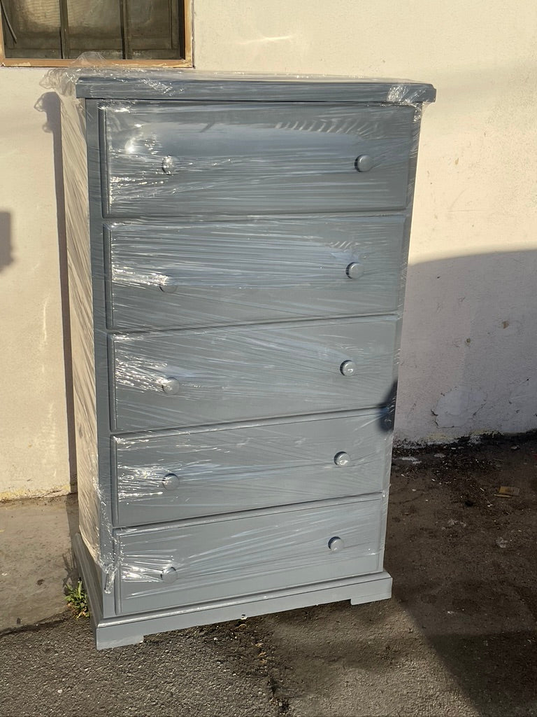 pine wood chest 5 drawers-Light Grey.