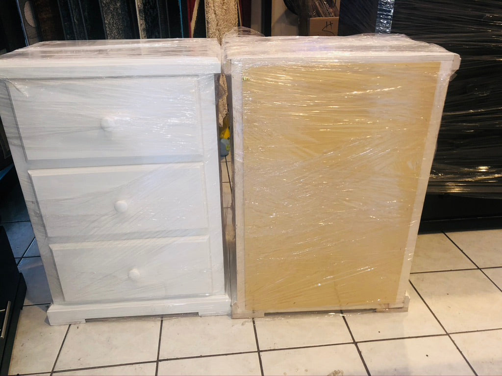 Pine Wood Night Strand With 3 Drawers - White.