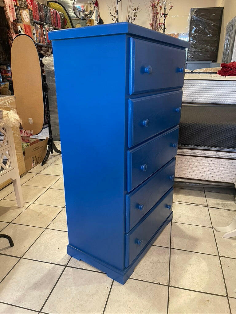 pine wood chest 5 drawers-BLUE.