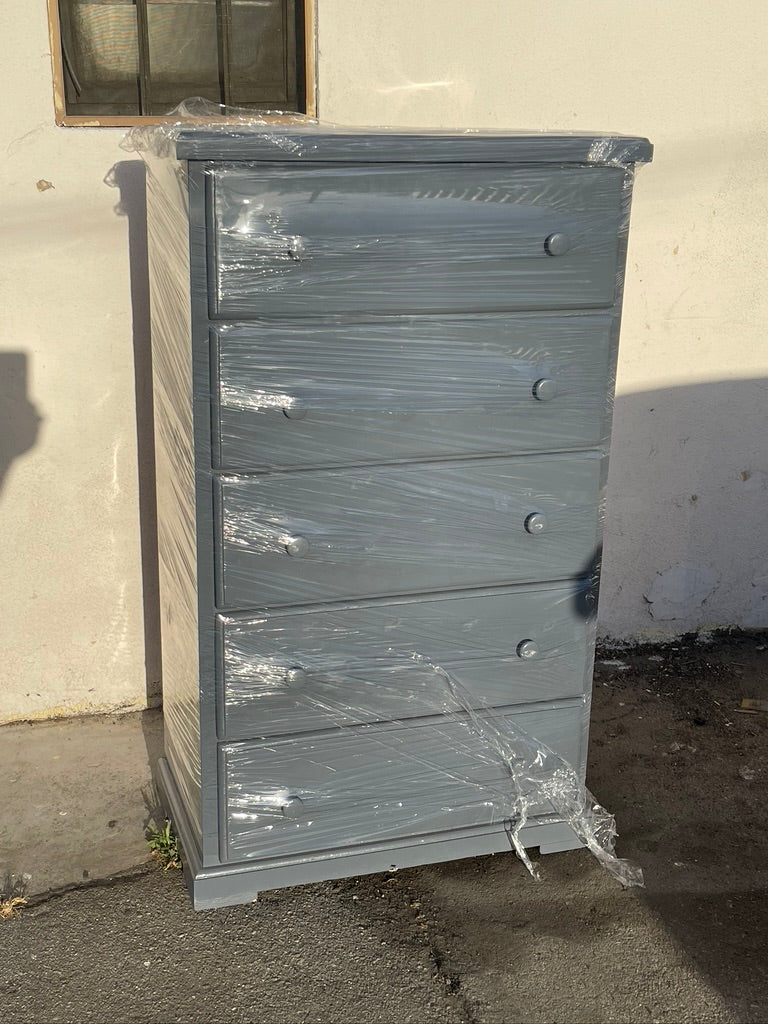 pine wood chest 5 drawers-Light Grey.