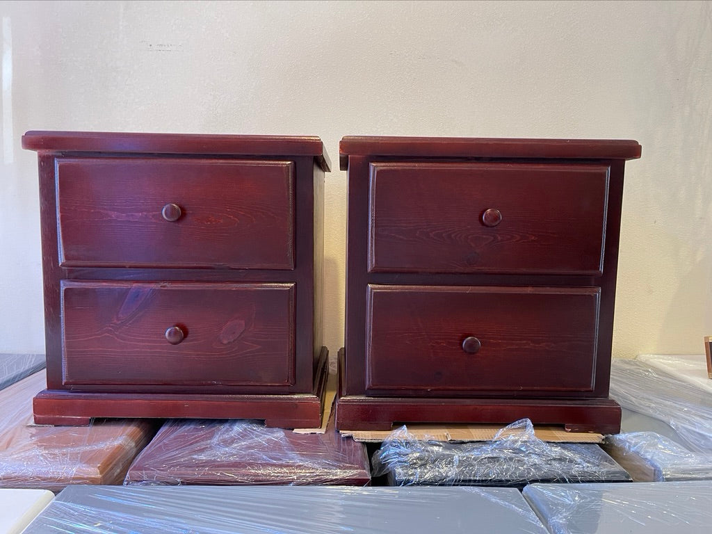 Pine Wood Night Strand With 2 Drawers - Cherry.