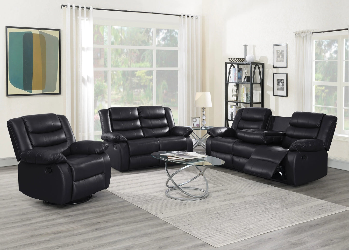 Sofa with Drop Down Table & 2 Cup Holders and Chair with Swivel Function - GracePalaceFurniture