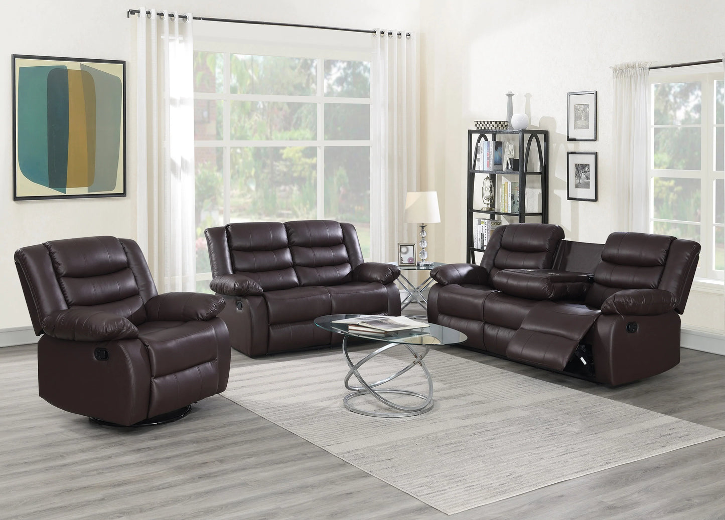 Sofa with Drop Down Table & 2 Cup Holders and Chair with Swivel Function - GracePalaceFurniture