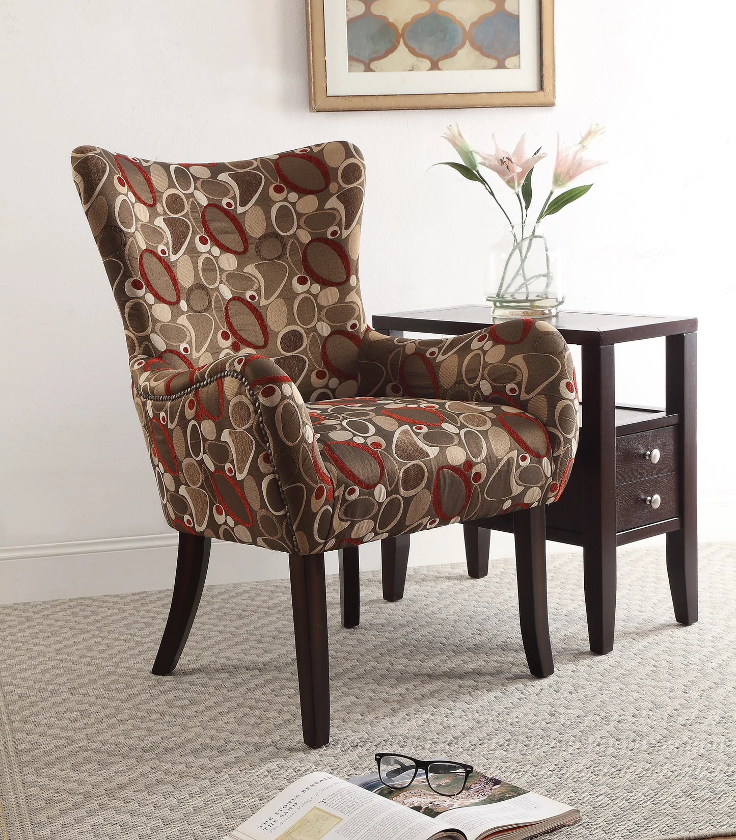 Accent Chair Leopard Pattern Fabric