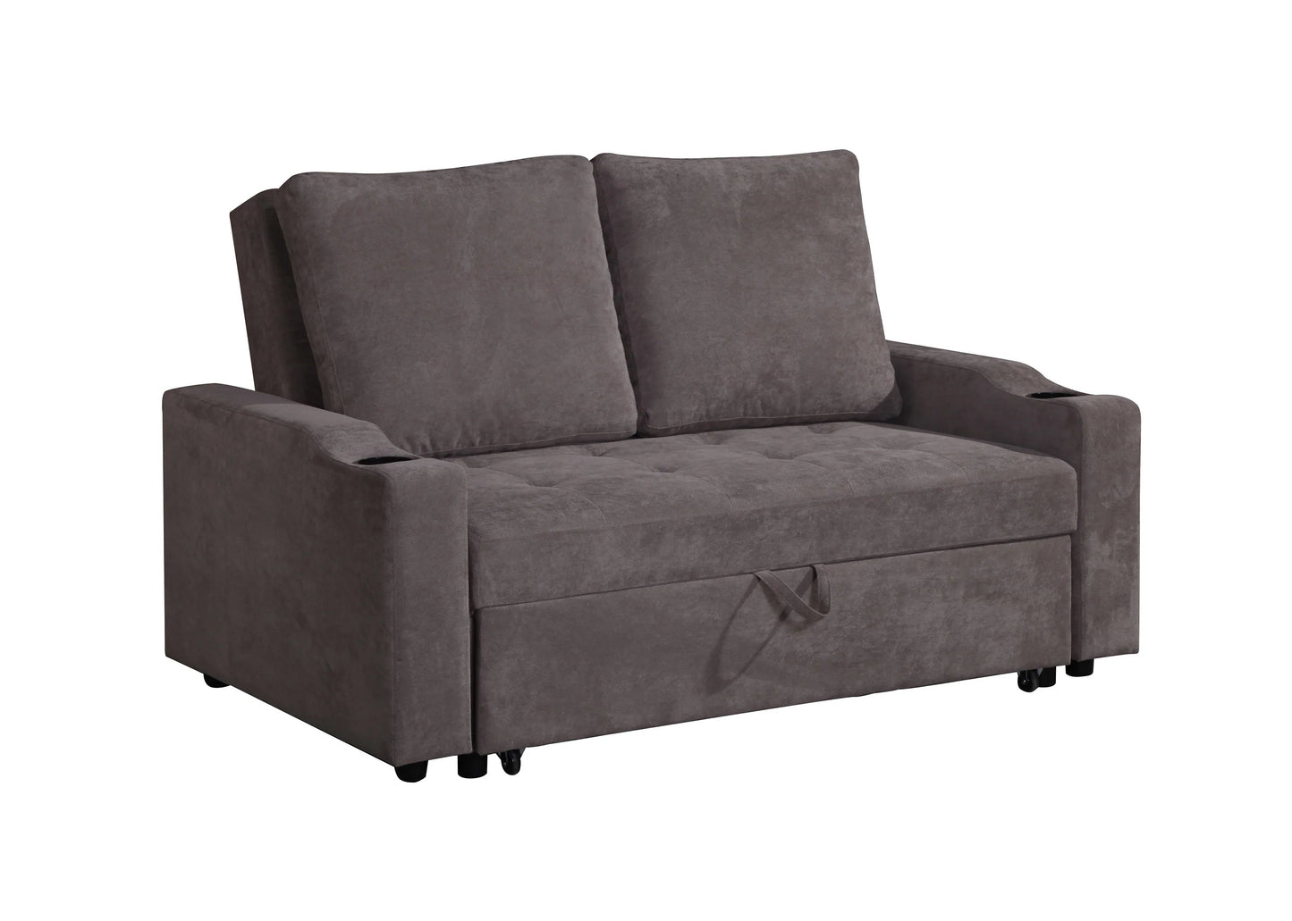 2071-BROWN Fabric Sofa Bed 2 Cup Holders in Arms