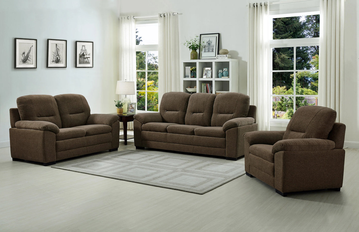 3 pcs Linen Fabric Sofa / Loveseat / Chair Comes in Brown