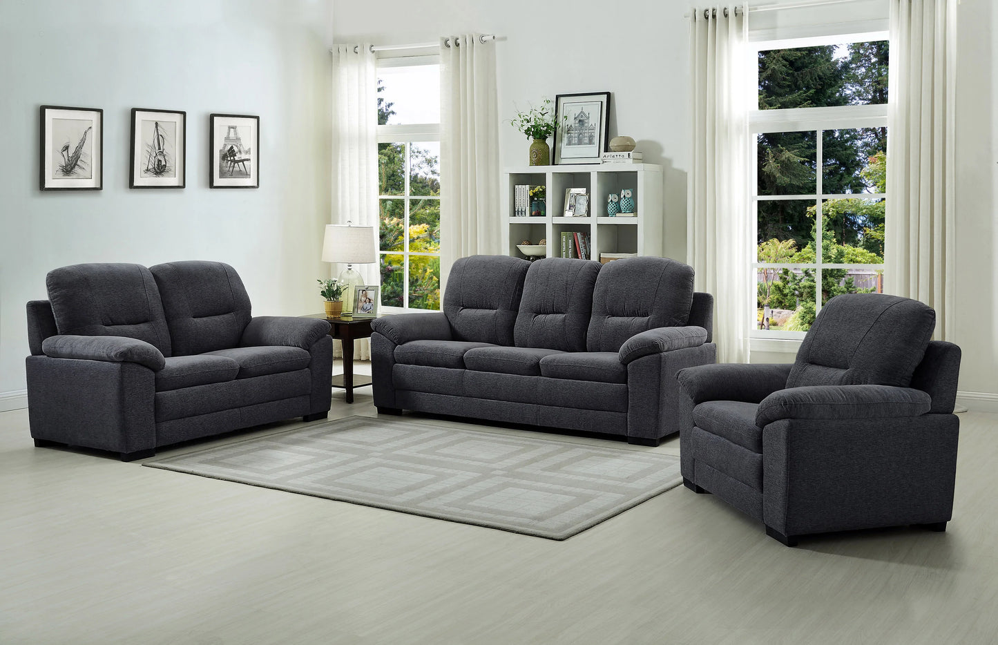 3 pcs Linen Fabric Sofa / Loveseat / Chair Comes in Brown