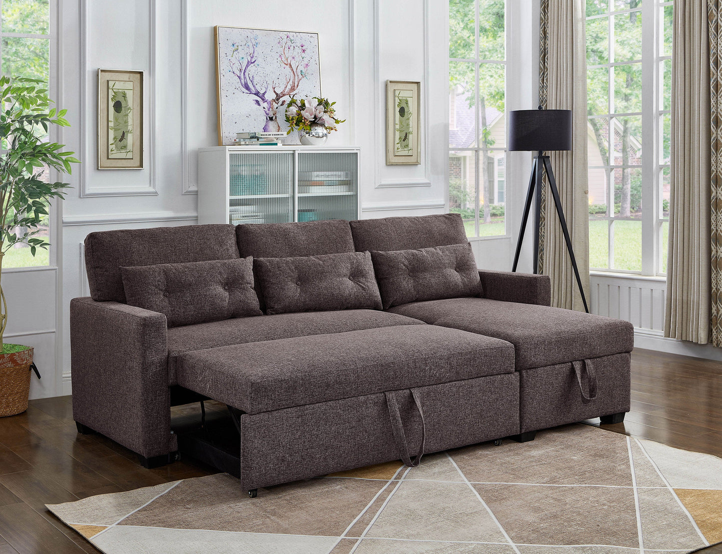 Sectional Sofa with Pull-out Sleeper & Chaise Storage