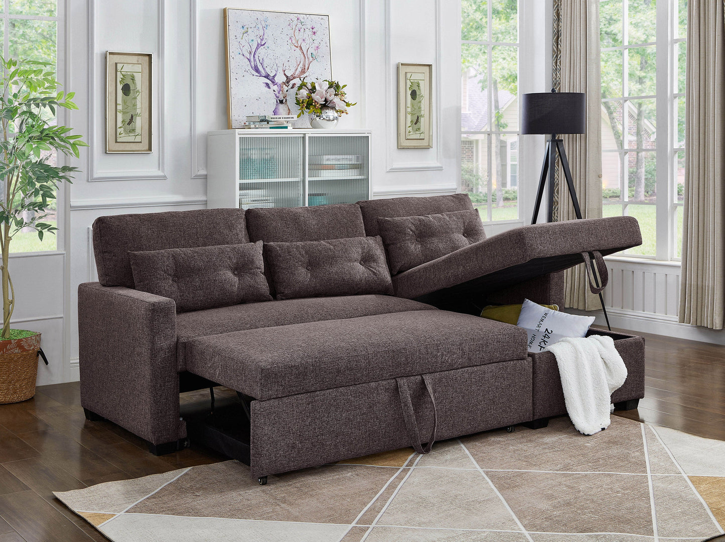 Sectional Sofa with Pull-out Sleeper & Chaise Storage