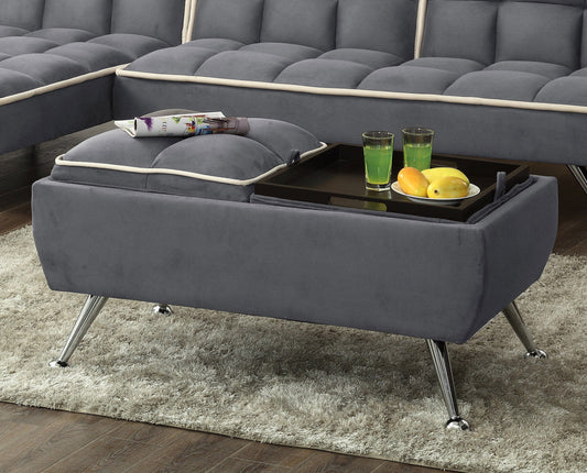 Flip Tray Ottoman red or grey fabric with chrome legs