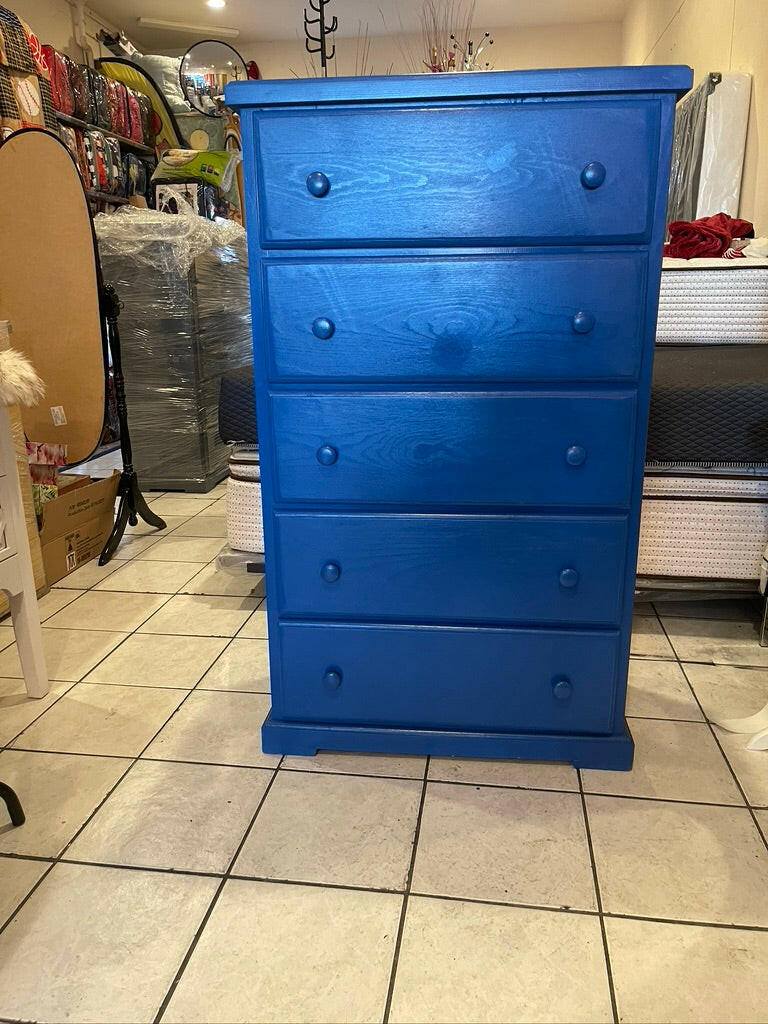 pine wood chest 5 drawers-BLUE.
