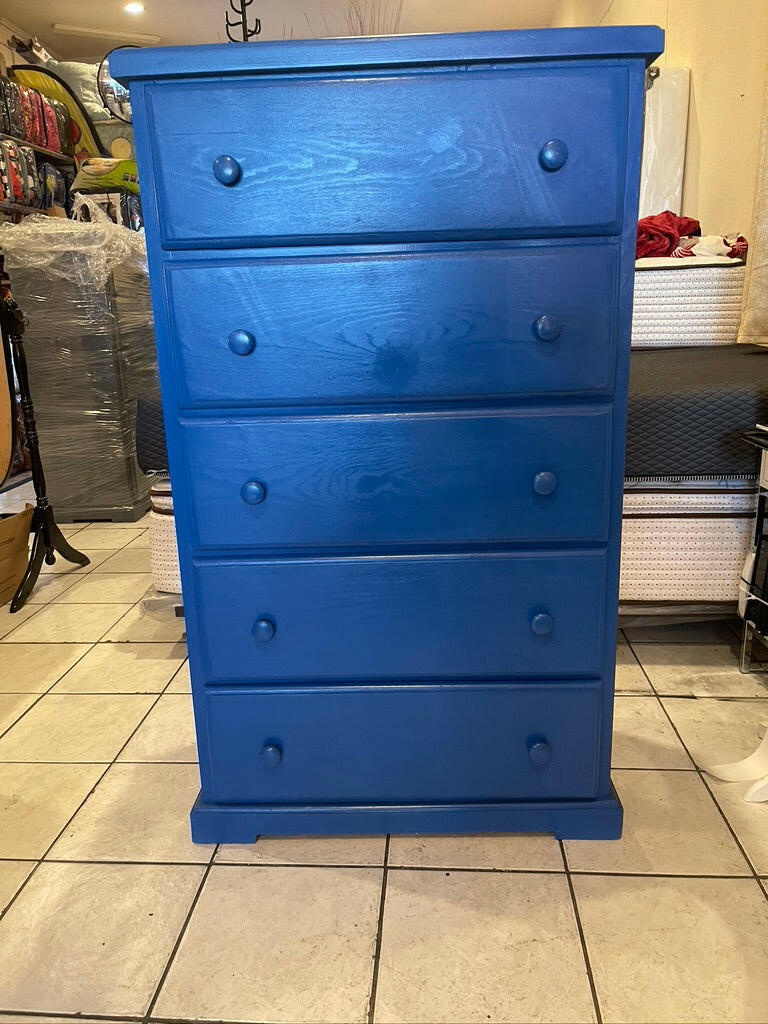 pine wood chest 5 drawers-BLUE.