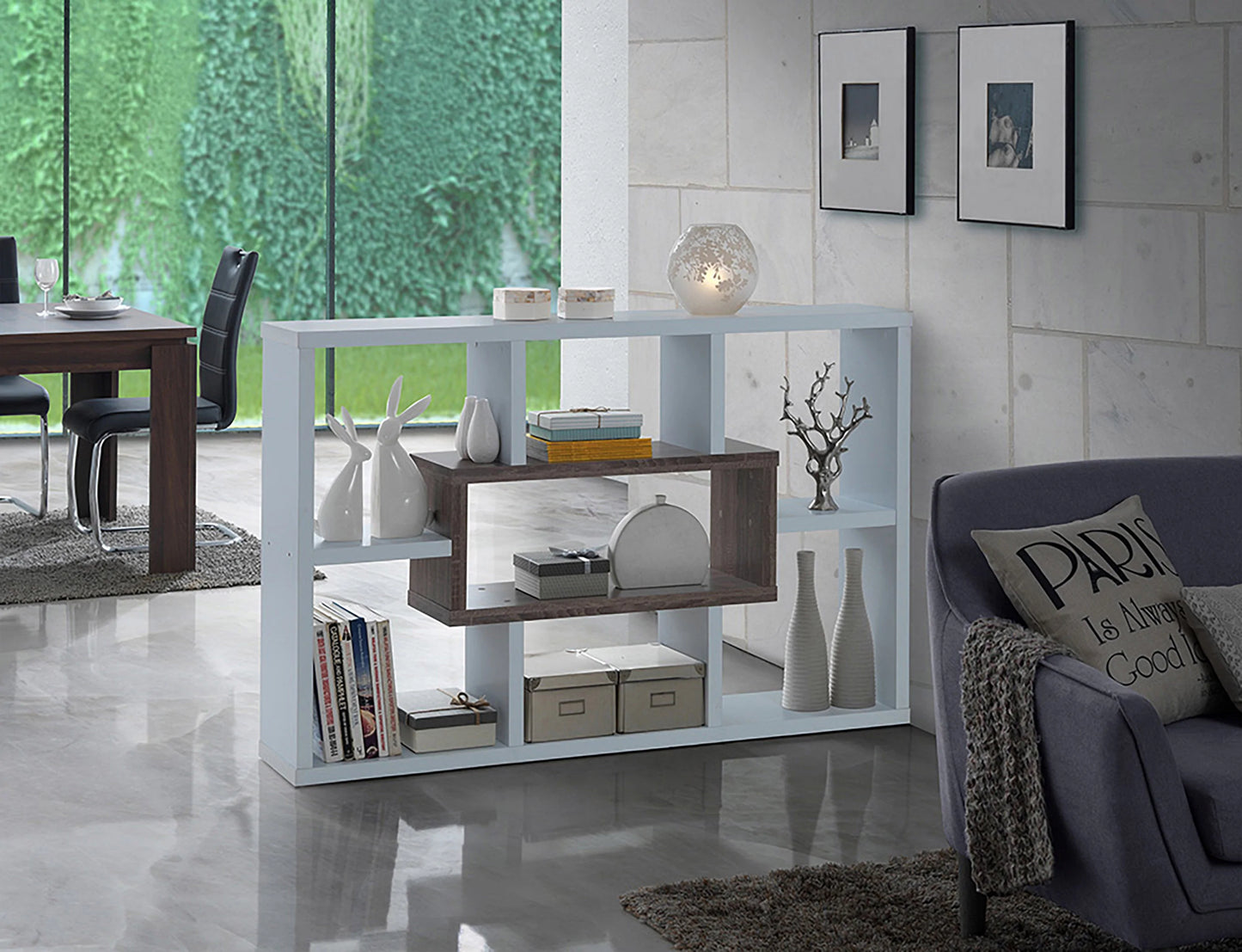 Divider in White Finish Sonoma Oak Center