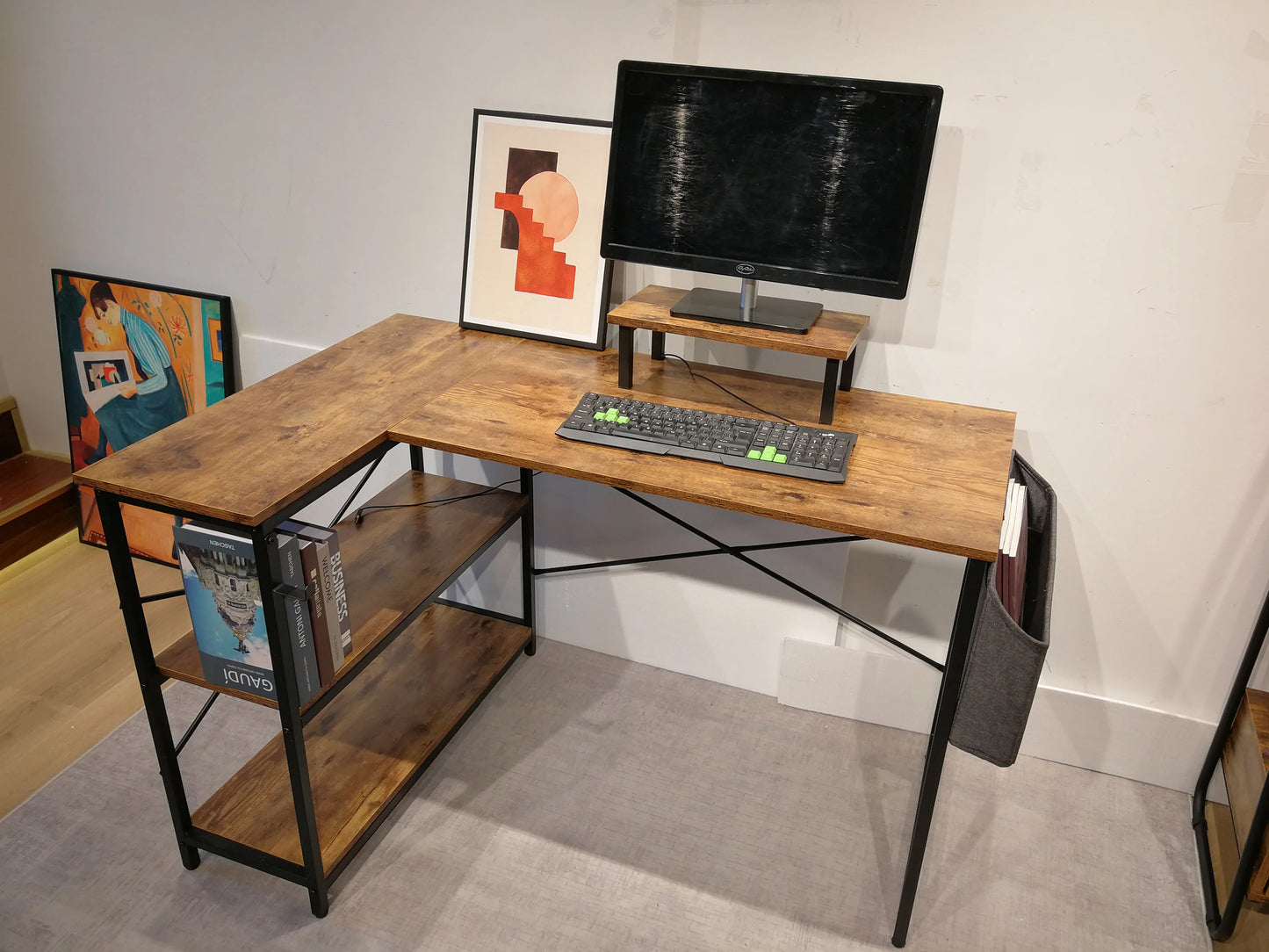 L-Shaped Corner Desk and 2 Shelves