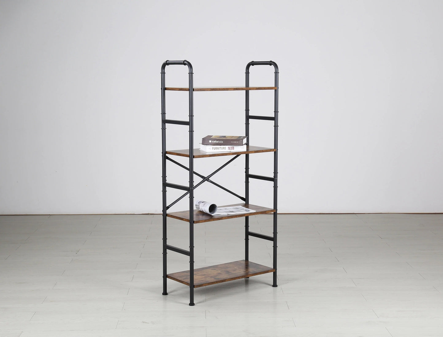 4 Tier Bookshelf MDF Shelves Metal Frame