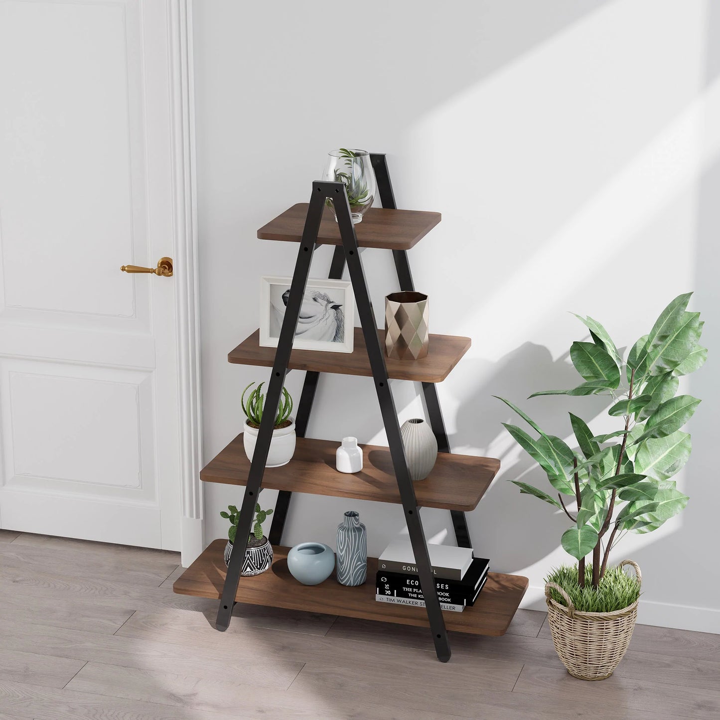 4 Tier Ladder Bookshelf Rustic Finish