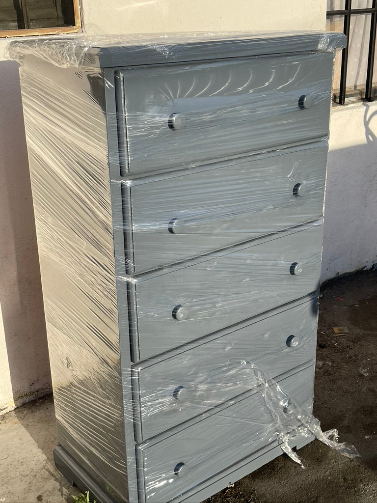 pine wood chest 5 drawers-Light Grey.