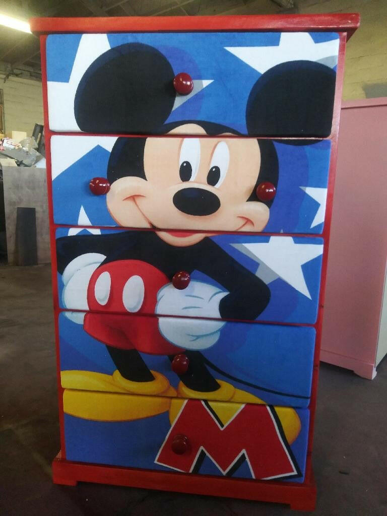 Mickey mouse Solid 5 drawer pine wood chest.