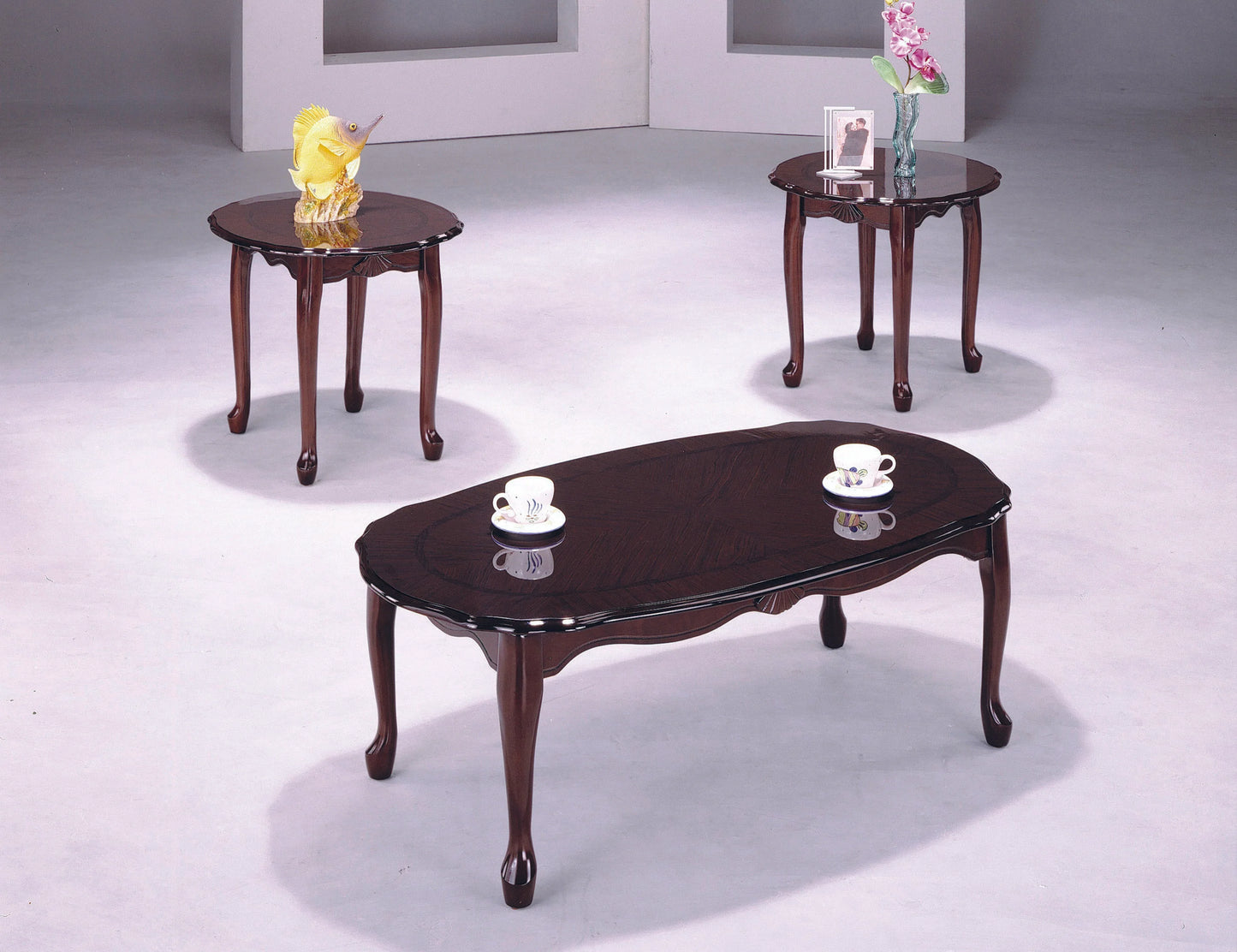 3-PC Pack Queen Anne Table Set Cherry Finish