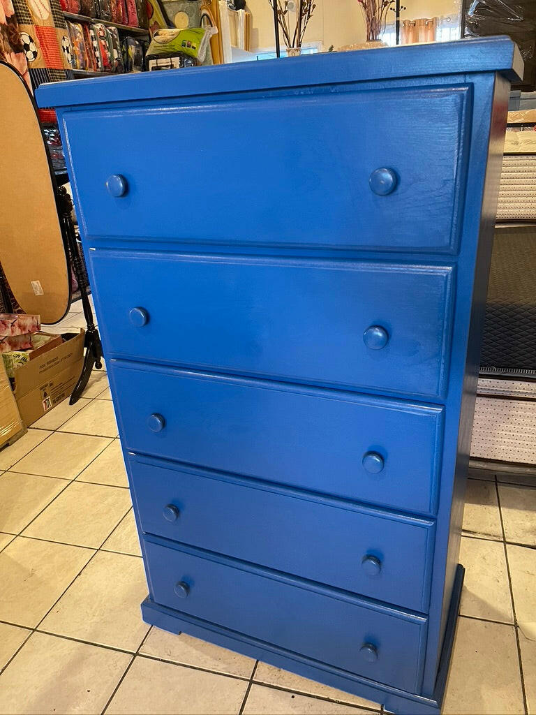 pine wood chest 5 drawers-BLUE.