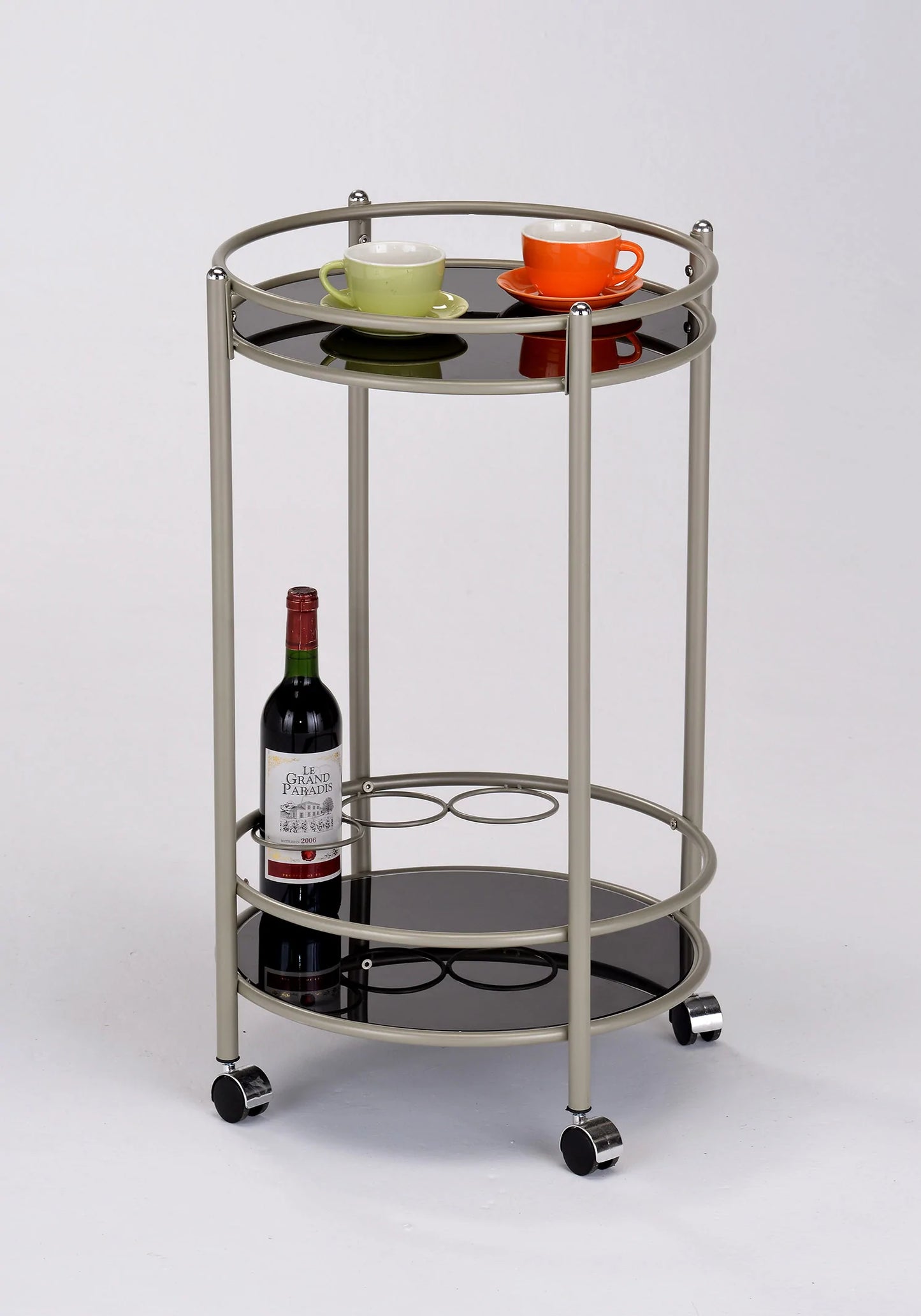 Metal Serving Cart Black Glass