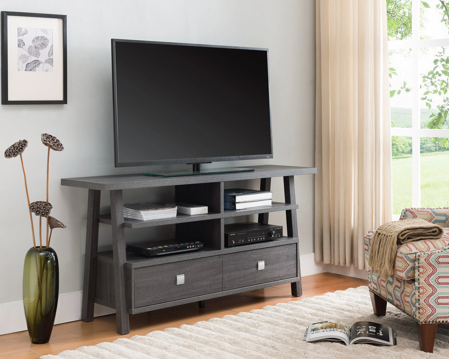 TV Stand 2 Drawers Comes in Espresso or Grey Finish