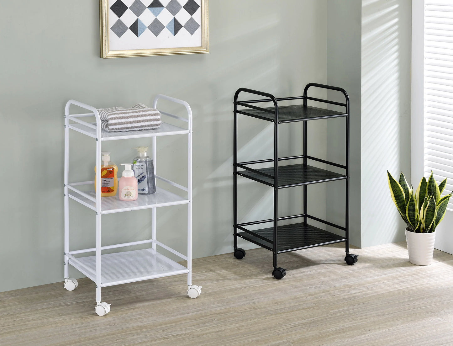 3-Tier Metal Shelf with Casters - GracePalaceFurniture
