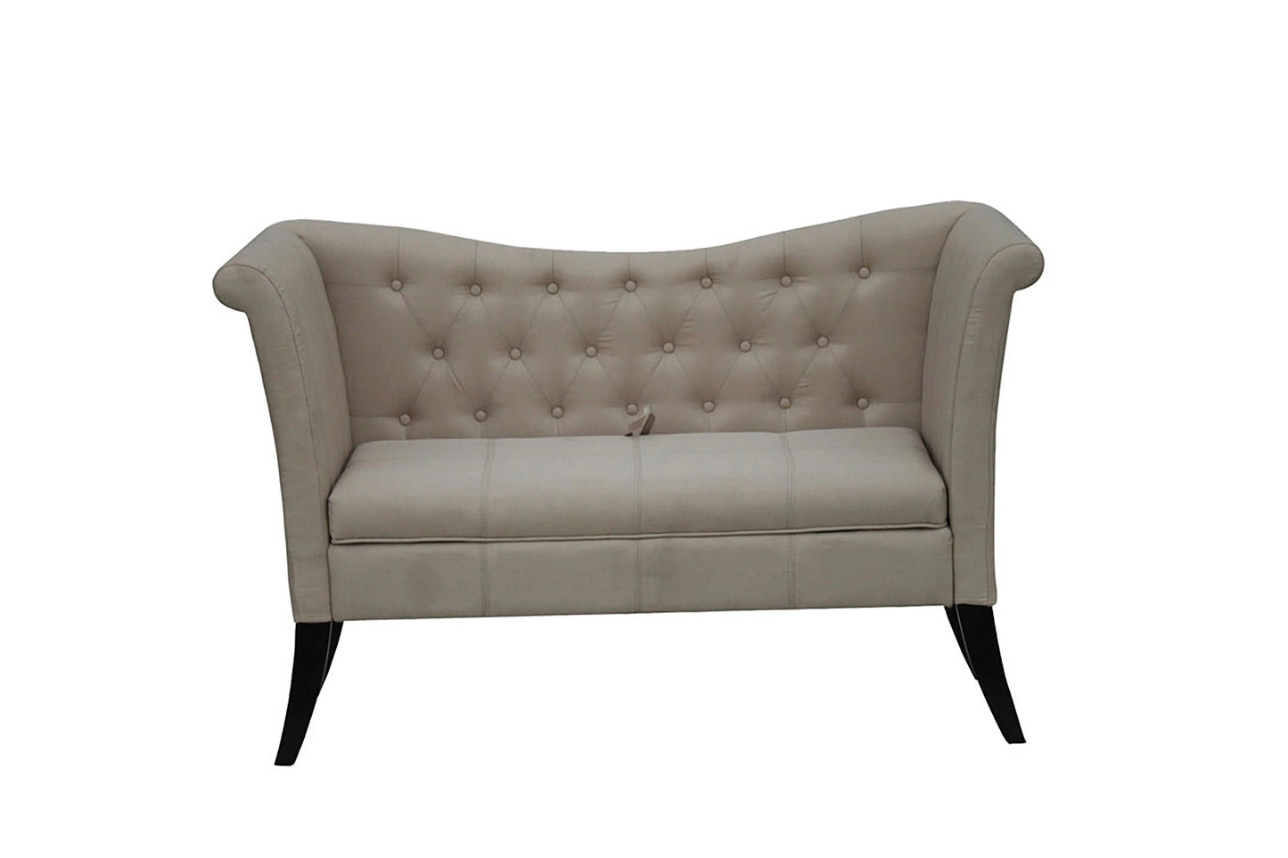 beige faux linen fabric upholstered tufted back storage bench love seat. - GracePalaceFurniture