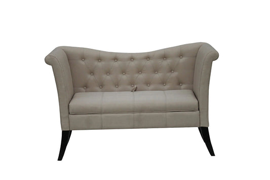 beige faux linen fabric upholstered tufted back storage bench love seat. - GracePalaceFurniture