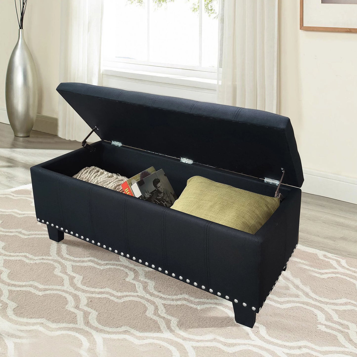 Winston porter amende black faux linen 43" Wide storage