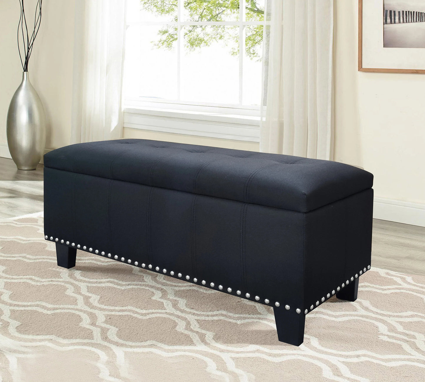 Winston porter amende black faux linen 43" Wide storage