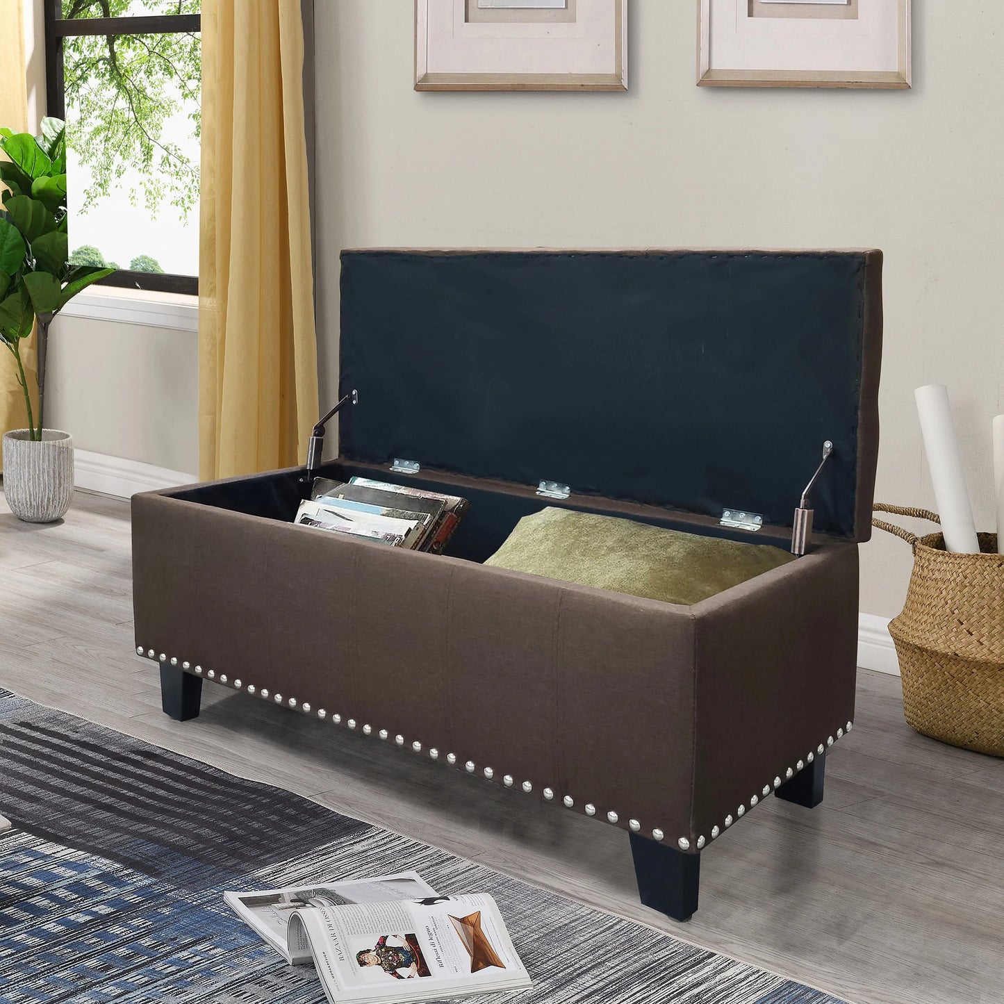 Winston porter amende black faux linen 43" Wide storage