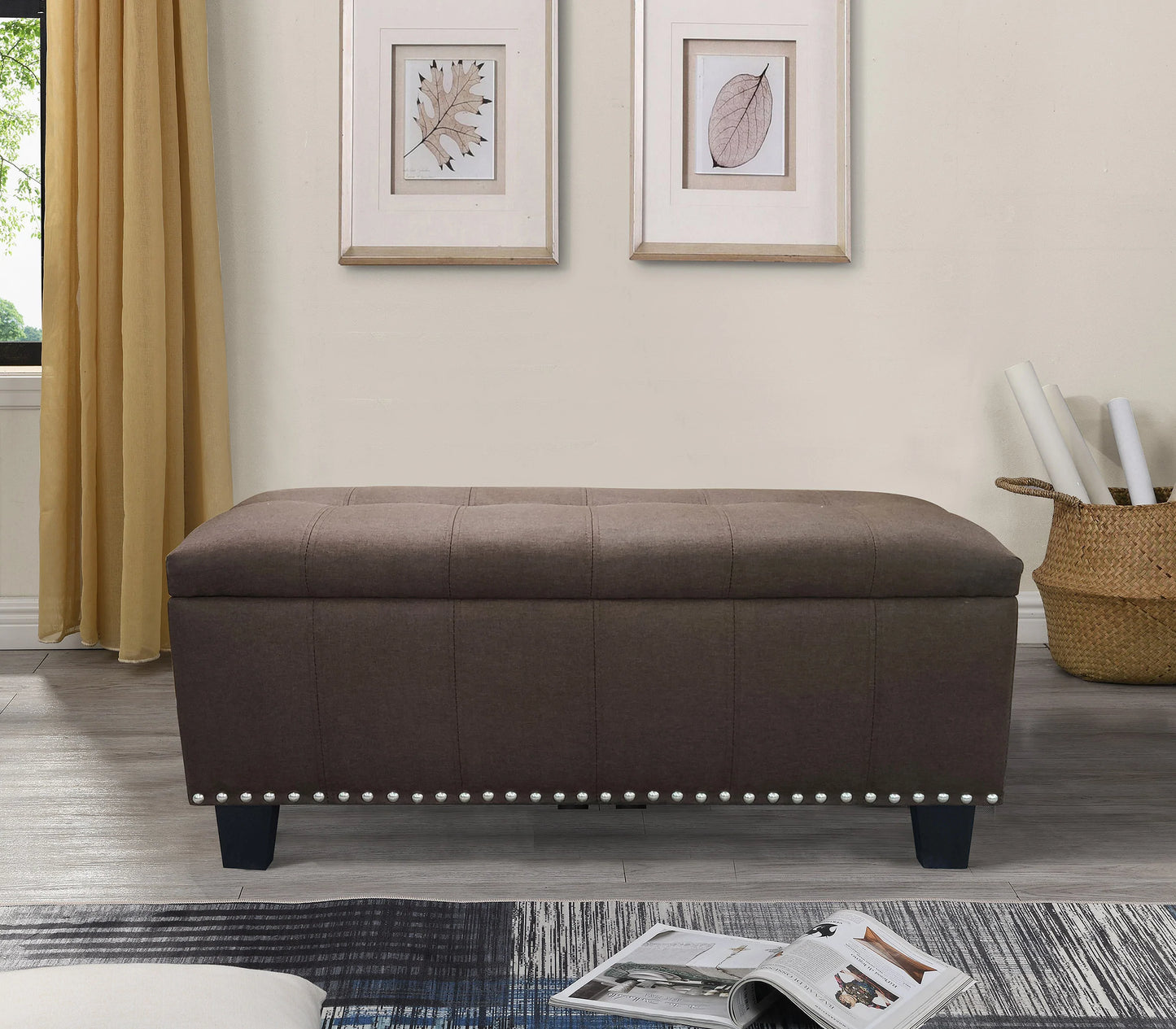 Winston porter amende black faux linen 43" Wide storage