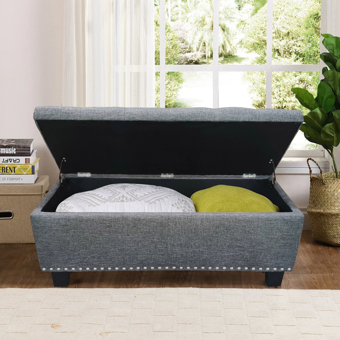 Winston porter amende black faux linen 43" Wide storage